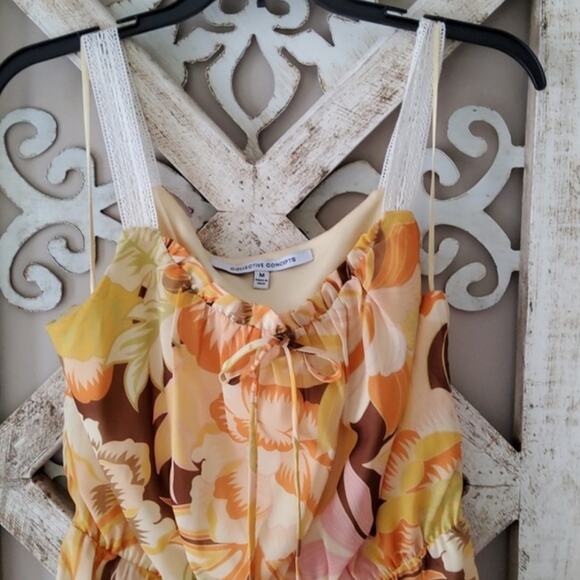 New Collective Concepts Sleeveless Crochet Trim Blouson Midi Dress Yellow Multi - Picture 8 of 13